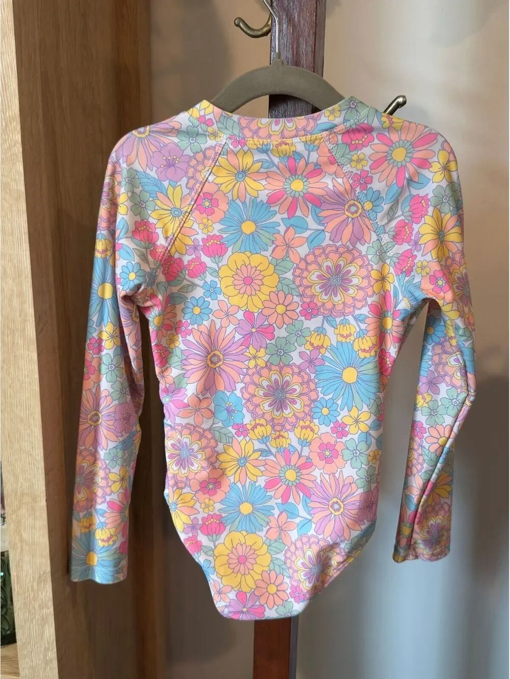 Wonder Nation Girls' Long Sleeve Floral Zip Front Swimsuit XS (4-5)